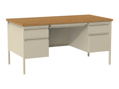 Hirsh 60W Double-Pedestal Computer Desk, Putty/Oak (20100)