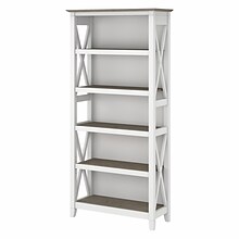 Bush Furniture Key West 5-Shelf 66H Bookcase, Shiplap Gray/Pure White (KWB132G2W-03)