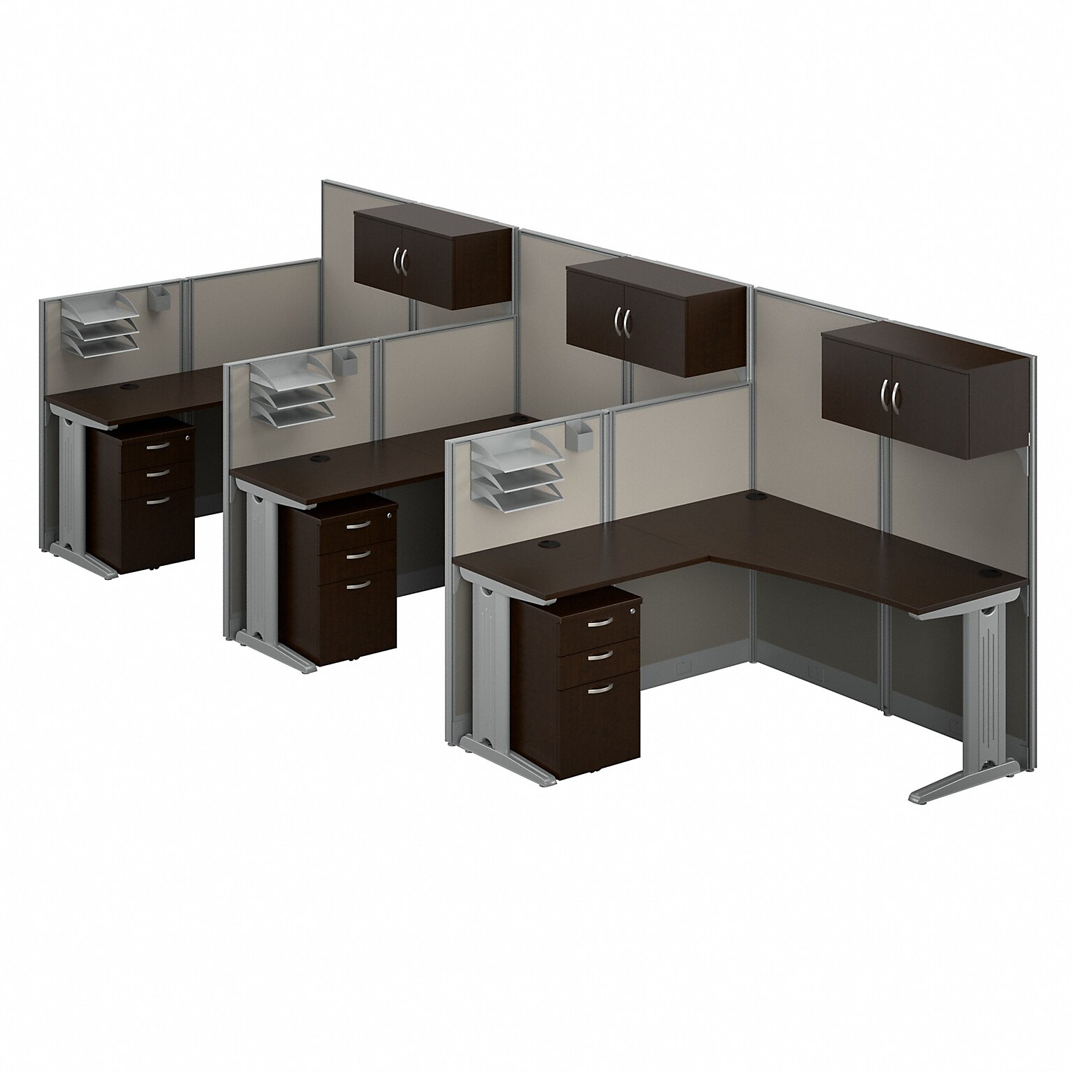 Bush Business Furniture Office in an Hour 63H x 193W 3 Person L-Shaped Cubicle Workstation, Mocha Cherry (OIAH006MR)