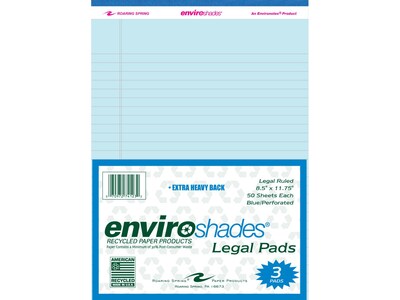 Roaring Spring Paper Products 8.5 x 11.75 Legal Pads, Recycled Blue Paper, 50 Sheets/Pad, 3 Pads/P
