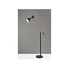 Adesso Oscar 66 Matte Black/Antique Brass Floor Lamp with Cone Shade (4284-01)