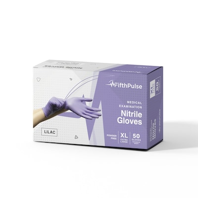 FifthPulse Powder Free Nitrile Gloves, Latex Free, X-Large, Lilac, 50/Box (FMN100177)