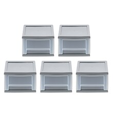 Iris Stackable Plastic Storage Bin with Drawer, Gray, 5/Pack (500162)