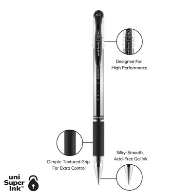uni-ball Gel Grip Gel Pens, Medium Point, Black Ink, Dozen (65450)