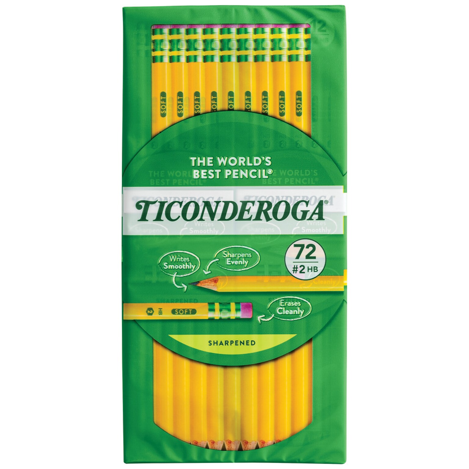 Ticonderoga Pre-Sharpened Wooden Pencil, 2.2mm, #2 Soft Lead, 72/Pack (X13972)