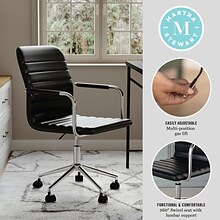 Martha Stewart Taytum Faux Leather Swivel Office Chair, Black/Polished Nickel (CH142370BK)