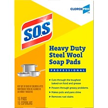 CloroxPro S.O.S Steel Wool Soap Pads, 15 Count, 12/Carton (88320)