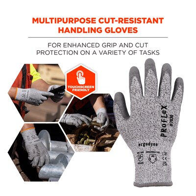 Ergodyne ProFlex 7030 PU Coated Cut-Resistant Gloves, ANSI A3, Gray, Small, 1 Pair (10462)