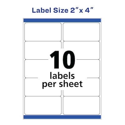 Avery TrueBlock Laser Shipping Labels, 2" x 4", White, 10 Labels/Sheet, 25 Sheets/Pack (5263)