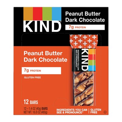 KIND Gluten Free Peanut butter Dark Chocolate Nut Bar, 12 Bars/Box (PHW17256)