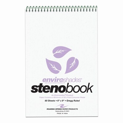 Roaring Spring Enviroshades Steno Notebook, 6 x 9, 80 Sheets/Pad, Gregg Ruled, Recycled Orchid Pap