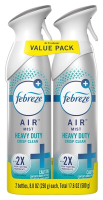 Febreze Odor-Fighting Heavy Duty Air Freshener, Crisp Clean Scent, 2 count, 8.8 oz. (97806)