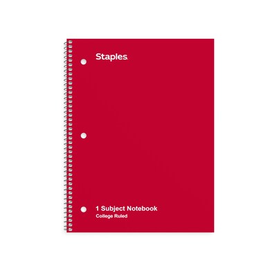 Staples 1-Subject Notebook, 8 x 10.5, College Ruled, 70 Sheets, Red (TR27503)