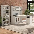 Bush Furniture Cabot 60W L Shaped Computer Desk with Hutch and 5 Shelf Bookcase, White (CAB011WHN)