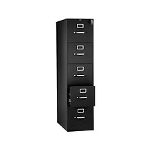 HON 310 Series 5-Drawer Vertical File Cabinet, Letter Size, Lockable, 60H x 15W x 26.5D, Black (H