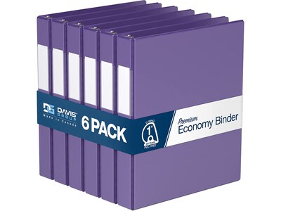 Davis Group Premium Economy 1 3-Ring Non-View Binders, D-Ring, Purple, 6/Pack (2301-69-06)