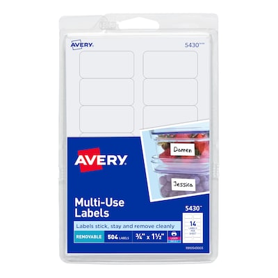Avery Laser/Inkjet Multipurpose Labels, 3/4 x 1 1/2, White, 504 Labels Per Pack (5430)