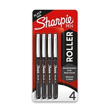 Sharpie Rollerball Pens, 0.5 mm, Needle Point, Black Ink, 4/Pack (2093222)