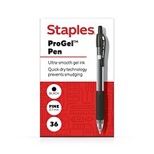 Staples® ProGel™ Retractable Gel Pen, Fine Point, 0.7mm, Black Ink, 36/Pack (ST62097)