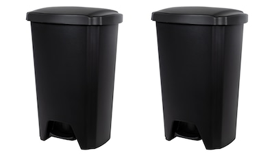 Hefty Step On Trash Can, Black, 12.2 Gallon, 2/Pack (2198HFTCOM075)