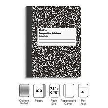 Quill Brand® Composition Notebook, 7.5 x 9.75, College Ruled, 100 Sheets, Black/White, 4/Pack (TR5