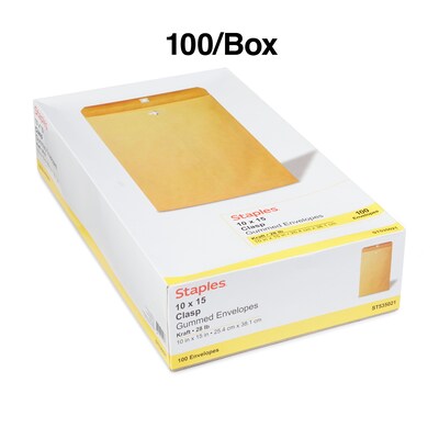Clasp Envelopes, 10" x 15", Brown Kraft, 100/Box (535021/19814)