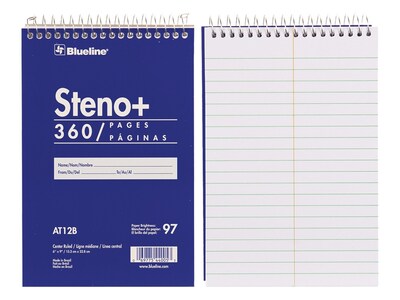 Blueline Steno+ Pad, 6" x 9", Pitman-Ruled, Blue, 180 Sheets/Pad (AT12B)