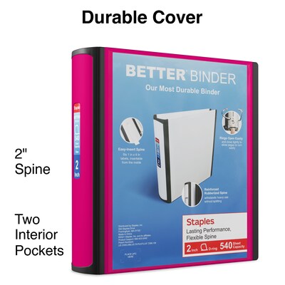 Staples® Better 2" 3 Ring View Binder with D-Rings, Pink (13570-CC)