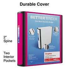 Staples® Better 2 3 Ring View Binder with D-Rings, Pink (13570-CC)