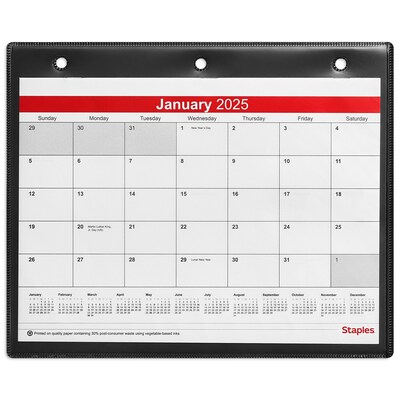 2025 Staples 11 x 8 Wall Calendar, White/Black (ST12949-25)