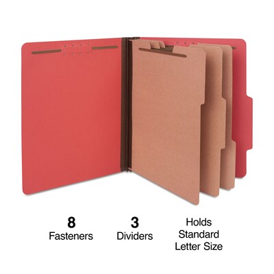 Quill Brand® 2/5-Cut Tab Pressboard Classification File Folders, 3-Partitions, 8-Fasteners, Letter, Brown, 15/Box (744036)