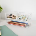 Martha Stewart Brody 3-Compartment Stack and Slide Plastic Tray Office Desktop Organizer, Clear, 3/S