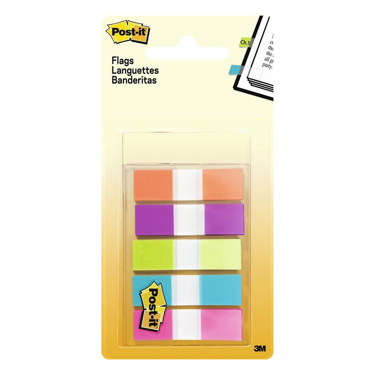 Post-it® Flags, 0.5 Wide, Assorted Bright Colors, 100 Flags/Pack (683-5CB2)