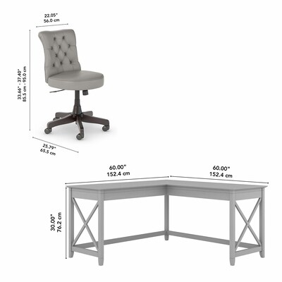 Bush Furniture Key West 60" L-Shaped Desk with Mid-Back Tufted Office Chair, Cape Cod Gray (KWS045CG)