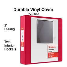 Staples 2 3-Ring View Binder, D-Ring, Red (ST60222)