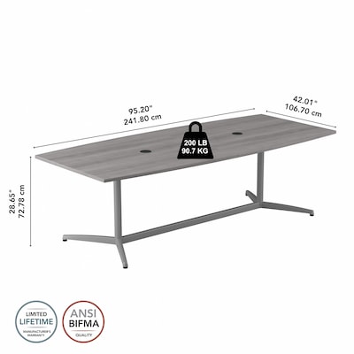 Bush Business Furniture 96W x 42D Boat Shaped Conference Table with Metal Base, Platinum Gray (99TBM96PGSVK)