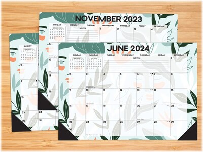 2023-2024 Willow Creek Botanical Bliss 17 x 12 Academic Monthly Desk Pad Calendar, Green/Orange (3