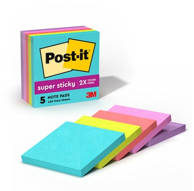 Post-it Super Sticky Notes, 3 x 3, Supernova Neons Collection, 90 Sheet/Pad, 5 Pads/Pack (654-5SSM