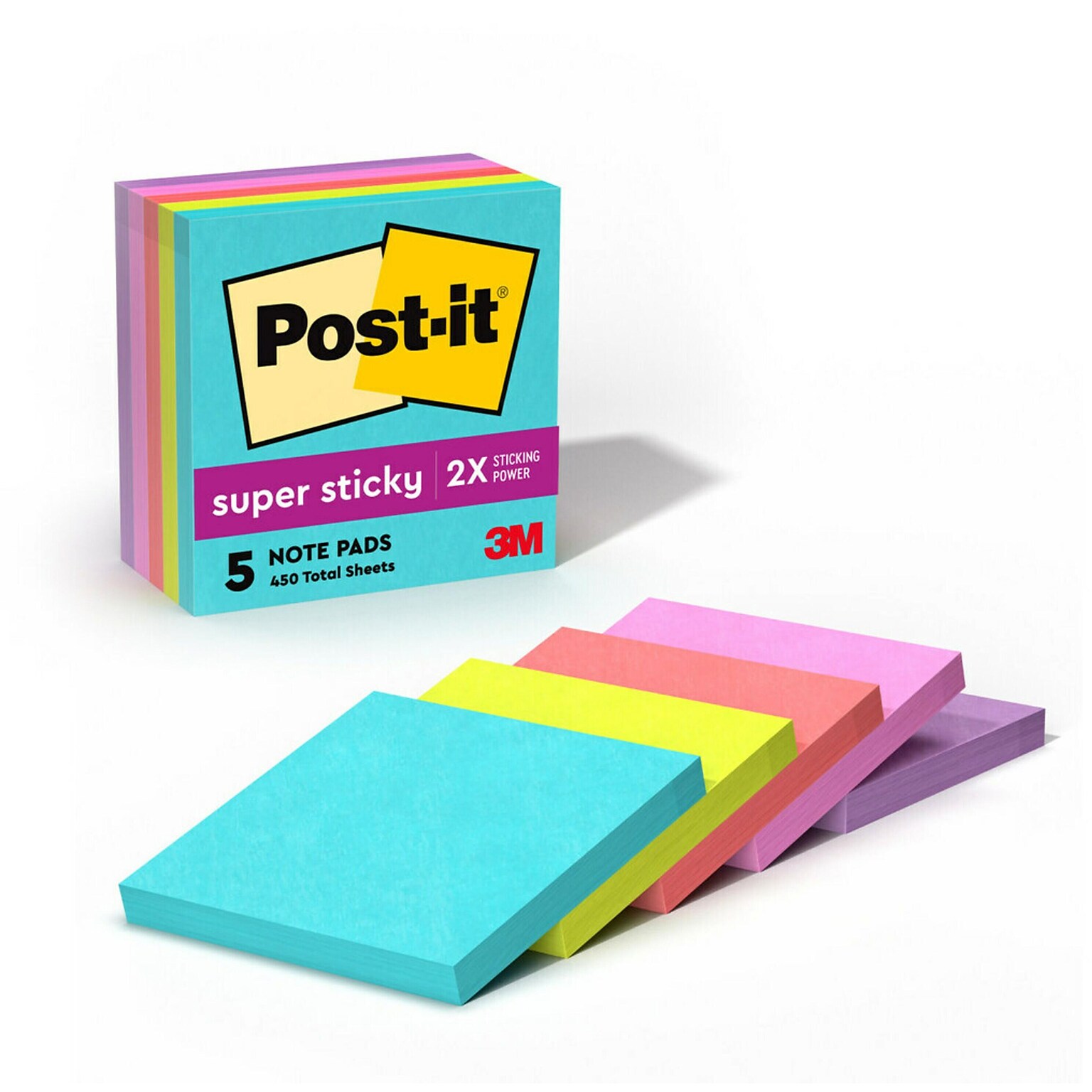 Post-it Super Sticky Notes, 3 x 3, Supernova Neons Collection, 90 Sheet/Pad, 5 Pads/Pack (654-5SSMIA)