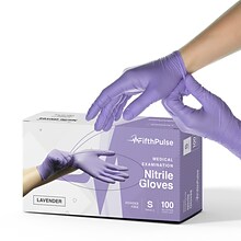 FifthPulse Powder Free Nitrile Gloves, Latex Free, Small, Lilac, 100/Box (FMN1001206)