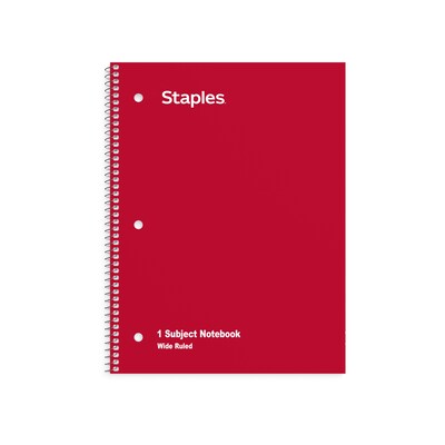 Staples 1-Subject Notebooks, 8 x 10.5, Wide Ruled, 70 Sheets, Assorted Colors, 72/Pack (TR11667CT)