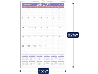 2024 AT-A-GLANCE  15.5" x 22.75" Monthly Wall Calendar (PM3-28-24)