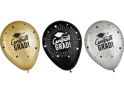 Amscan Congrats Grad Graduation Balloons, Assorted Colors, 15/Set, 2 Sets/Pack (111513)