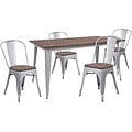 Flash Furniture Metal/Wood Restaurant Dining Table Set, 30.5H, Silver (CHWDTBCH13)