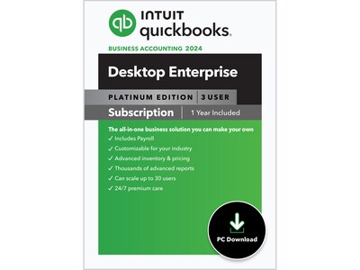 QuickBooks Desktop Enterprise Platinum 2024 for 3 Users, 1-Year Subscription, Windows, Download (510