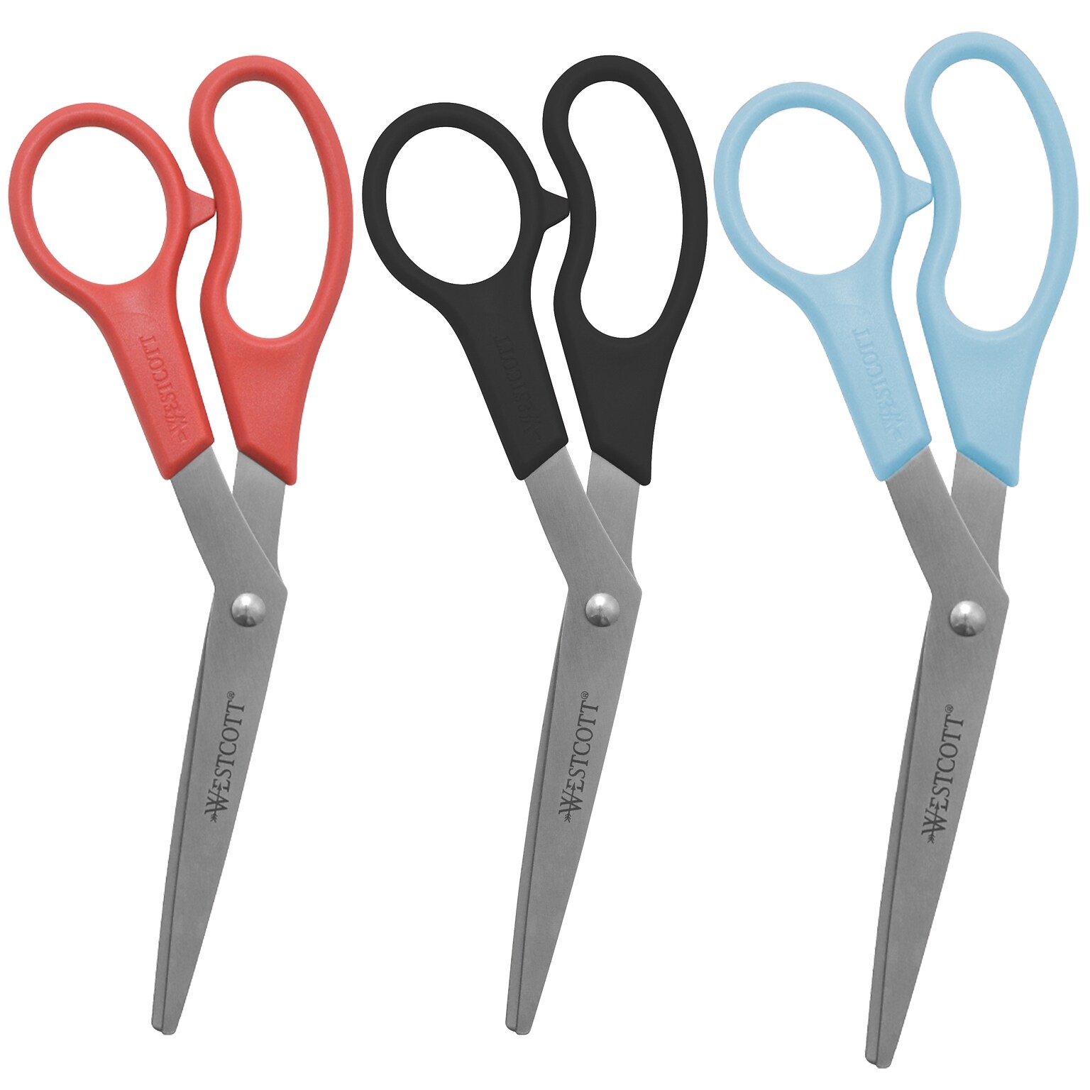 Westcott All Purpose 8 Stainless Steel Standard Scissors, Pointed Tip, Assorted Colors, 3/Pack (13023/13403)