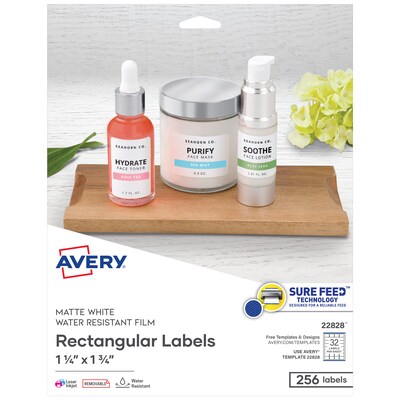 Avery Laser/Inkjet Removable Durable Labels, 1.25 x 1.75, White, 32 Labels/Sheet, 8 Sheets/Pack, 2