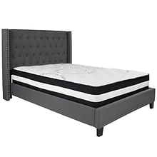 Flash Furniture Riverdale Tufted Upholstered Platform Bed in Dark Gray Fabric with Pocket Spring Mat