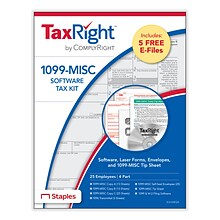 ComplyRight TaxRight 2023 1099-MISC Tax Form Kit with eFile Software & Envelopes, 4-Part, 25/Pack (S