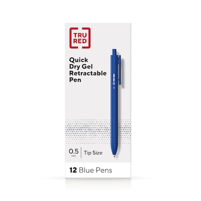 TRU RED Retractable Quick Dry Gel Pens, Fine Point, 0.5mm, Blue, Dozen (TR54490)